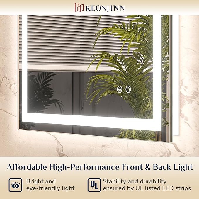 Keonjinn LED Bathroom Mirror 84 ” x 32 ” with Frontlit & Backlit, Lighted Mirror for Bathroom Wall with Dimmable 3-Color Lights, Large Anti-Fog Mirror, HD Tempered Glass, UL-Listed LED Driver