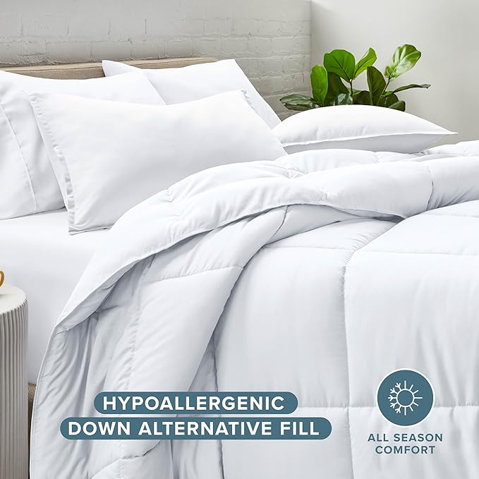 Bare Home Comforter Set - Oversized Queen Size - Ultra-Soft - Goose Down Alternative - Premium 1800 Series - All Season Warmth (Oversized Queen, White)