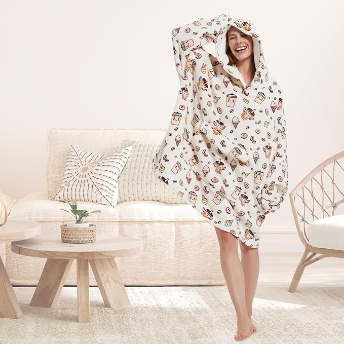 Wearable Blanket Hoodie for Adult,Oversized Sherpa Fleece Blanket Hoodie for Women Men,Coffee