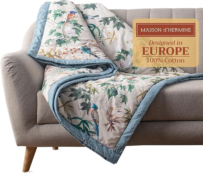 Maison d' Hermine Throw Blanket for Couch Lightweight Soft Warm Breathable Cotton Throw Blankets for Bed Girls Boys Women Men Gifts Sofa Travel Living Room Chair Bedding (60"x80", Hokuzai)
