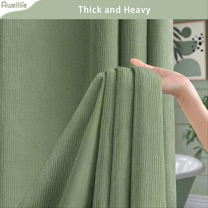 Awellife Sage Green Shower Curtains for Bathroom Cotton Fabric Touch Bohemian Mid Century Boho Minimalist Arch 72" L X 72" W