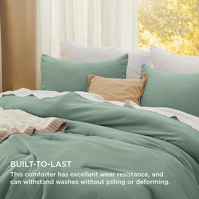 Bedsure Full Size Comforter Set, Sage Green Soft Prewashed Bedding for All Seasons, 3 Pieces GentleSoft™ Warm Down Alternative Bed Set, 1 Lightweight Comforter (82"x86") and 2 Pillowcases (20"x26")