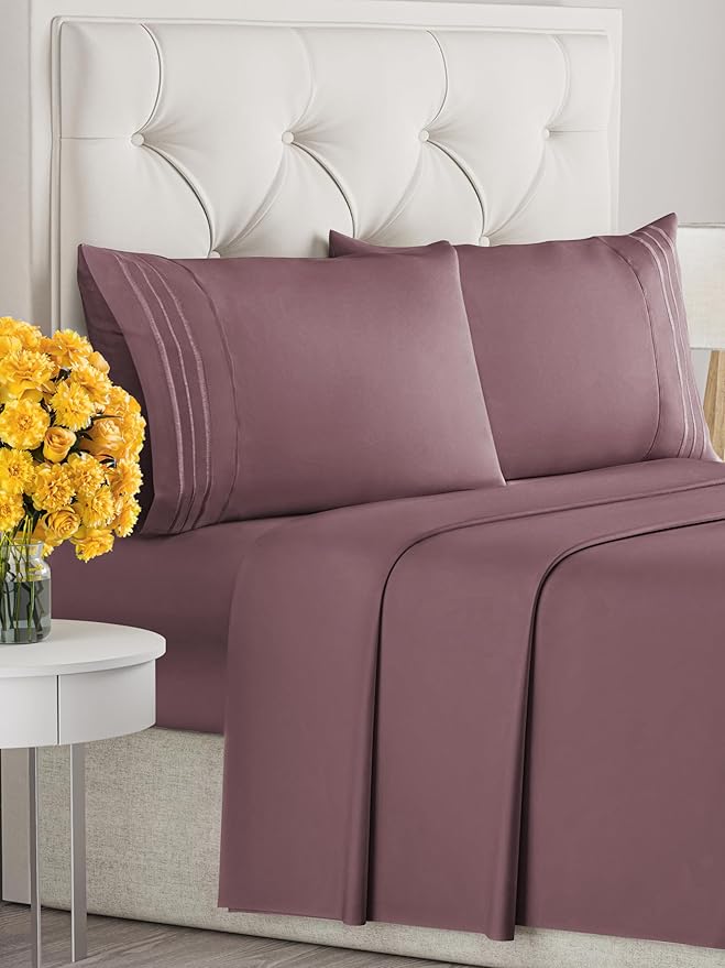 Cal King Size 4-Piece Sheet Set - Extra Soft, Breathable & Cooling - Hotel Luxury Durable Bed Sheets - Deep Pockets, Easy-Fit & Wrinkle-Free - Cool Plum Oeko-Tex