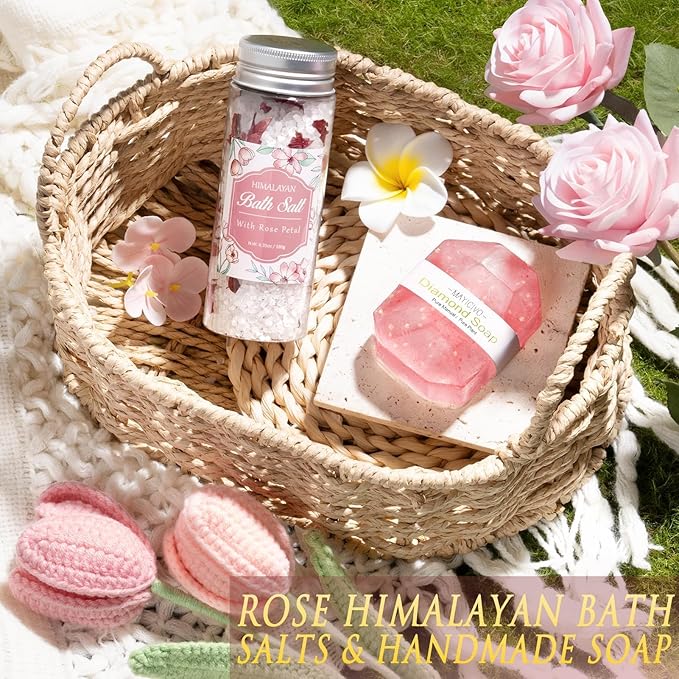 Birthday Gifts for Women Self Care Set Get Well Soon Gift Baskets, Relaxing Bluebell Spa Gift Basket Care Package for Women, Unique Christmas Mom Gifts for Her Girlfriend Sister Friend Wife Grandma
