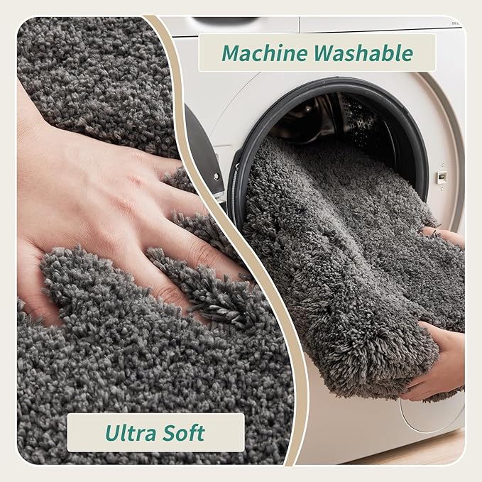 Small Bathroom Rugs 17x24 Non Slip Dark Grey Fluffy Bath Mat for Bathroom Floor Machine Washable Plush Luxury Bath Rug for Tub Soft Shaggy Absorbent Shower Mat