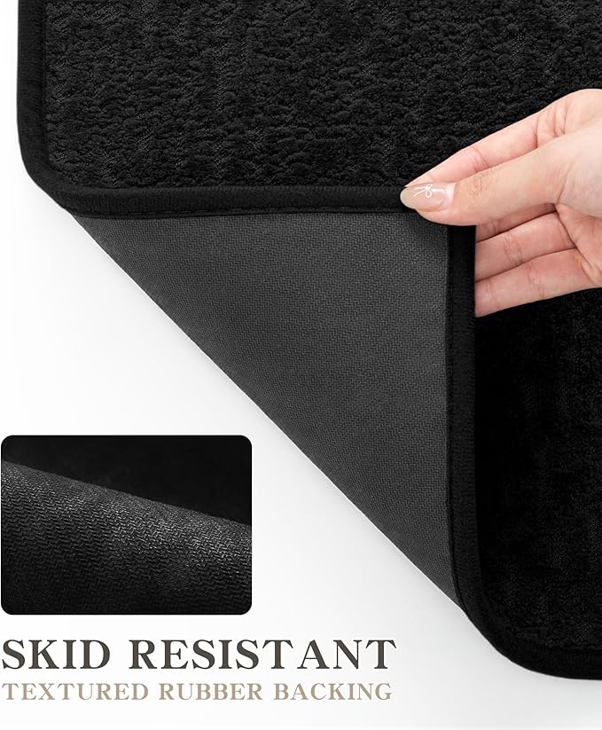 chakme Bathroom Rug Sets 2 Piece, Ultra Thin Bath Mat Quick Dry Bath Mat Set, Absorbent Bath Mat for Bathroom Non Slip Machine Washable, (Black, 2 Piece)