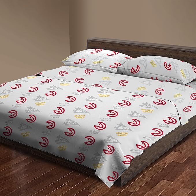 Northwest Officially Licensed Atlanta Hawks NBA Twin Size Sheet Set – Soft Team Logo Bedding for Dorms, Bedrooms, Fan Caves & Game Day Style