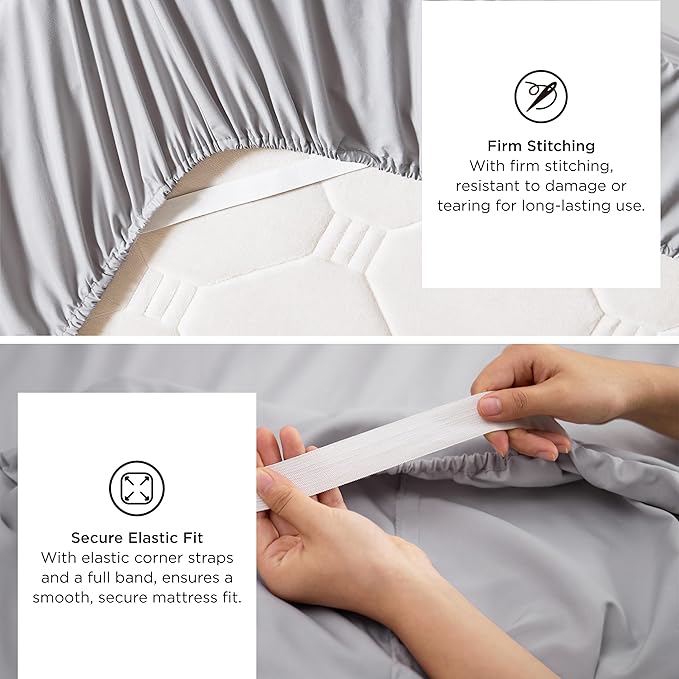 Bedsure Twin XL Sheets Dorm Bedding, GentleSoft Breathable Extra Long Twin Sheets & Pillowcases, Moisture Wicking Cooling, Deep Pocket Fits Mattress Up to 21 Inches Thick, Light Grey