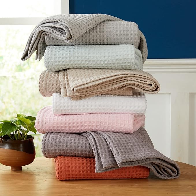 100% Cotton Waffle Weave Bed Blanket | Soft, Breathable, and Lightweight Blanket for All-Season | Perfect for Layering | Brielle Collection (King, White)