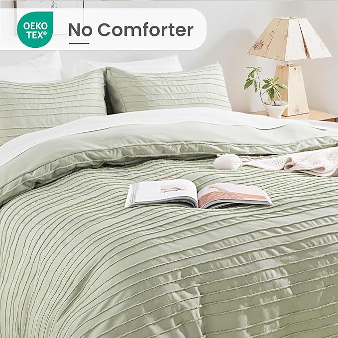 NEXHOME PRO Duvet Cover King Size, Blue 3 Pieces Boho Tufted Duvet Cover Set, Soft and Lightweight Microfiber Comforter Cover Set for All Season (Sage Green,104 x 90)-No Comforter