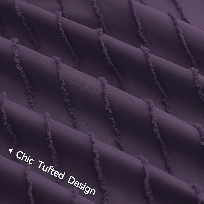JELLYMONI Duvet Cover Full Size Purple - 3PCS Boho Striped Duvet Cover Set Polyester Tufted Bohemian Textured Comforter Cover 80×90in with Corner Ties & Zipper and 2 Pillowcases