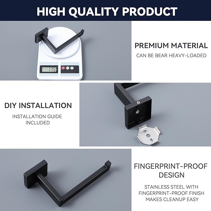 LANC Black Toilet Paper Holder, Bathroom Toilet Paper Roll Holder Wall Mounted Modern Matte Black TP Holder for Bathroom Kitchen Washroom Stainless Steel Left and Right 2 Pack, A8807MB-LRP2