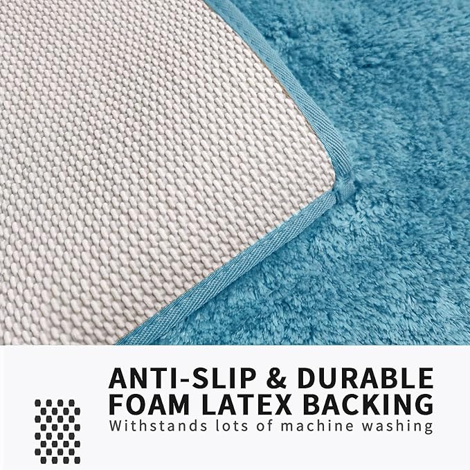 FIFU Bathroom Rugs 17" W x 24" L, Bath Mat for Bathroom, Bedroom, Laundry Room & Kitchen, Non-Slip Rubber Latex Backing, Extra Soft and Absorbent Microfiber Carpet, Machine Washable Rug, Sky Blue