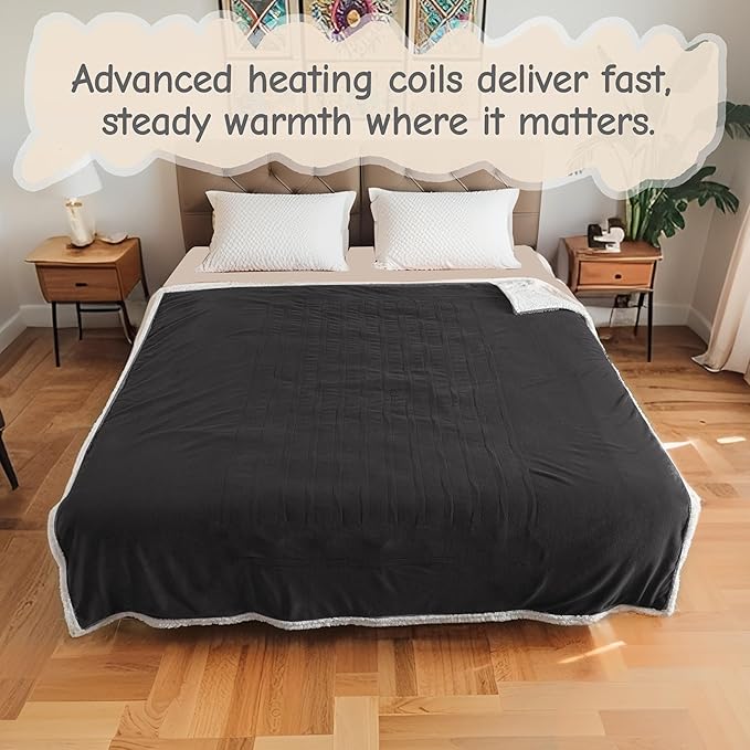 Electric Heated Blanket Throw Size 50"x60", Soft Flannel with Overheat Protection, 6 Adjustable Heat Settings & 3-Hour Auto-Off Timer, Fast Heating for Winter Comfort, Dark Gray