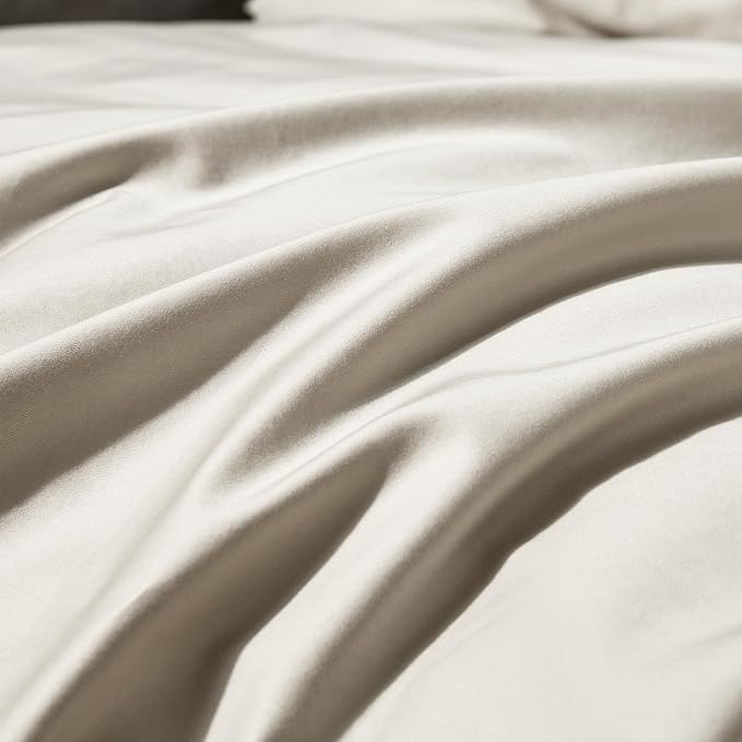 MooMee Duvet Cover Set 100% Extra Long Staple Cotton 600 Thread Count Silky Sateen Smooth Luxury Soft Breathable Durable Hotel Quality Bedding, 3 Pieces (Beige, King 104"x90")