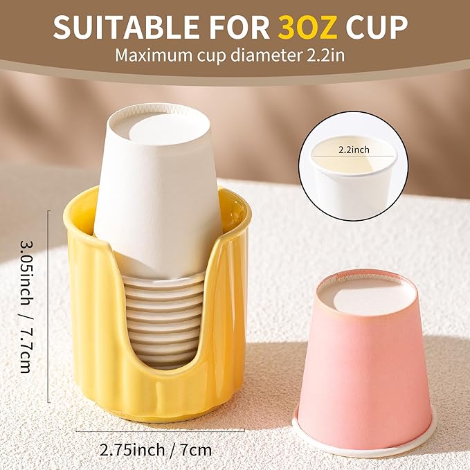 TANEW Kid Ceramic Bathroom Cup Dispenser with Stylish Vertical Stripes - Dixi Cup Dispenser & Mouthwash Cup Holder Holds 3oz Paper Cups for Rinsing Cups on Bathroom Vanity Countertops Glossy Rosepink