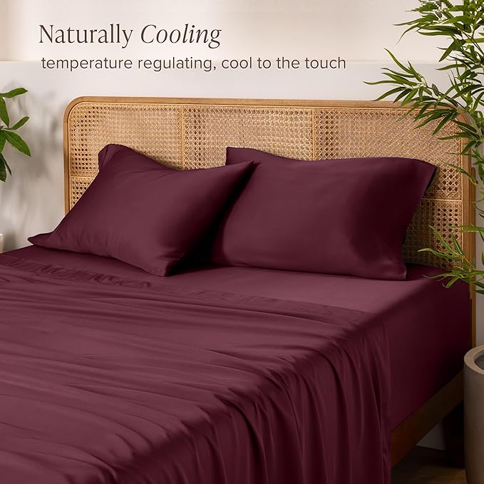 Bare Home 100% Rayon Made from Bamboo Luxury Twin XL Sheet Set - 3 Piece Bedding Set - Deep Pockets - Cooling & Breathable - Easy Fit - Soft Bedding Sheets & Pillowcases (Twin XL, Burgundy)