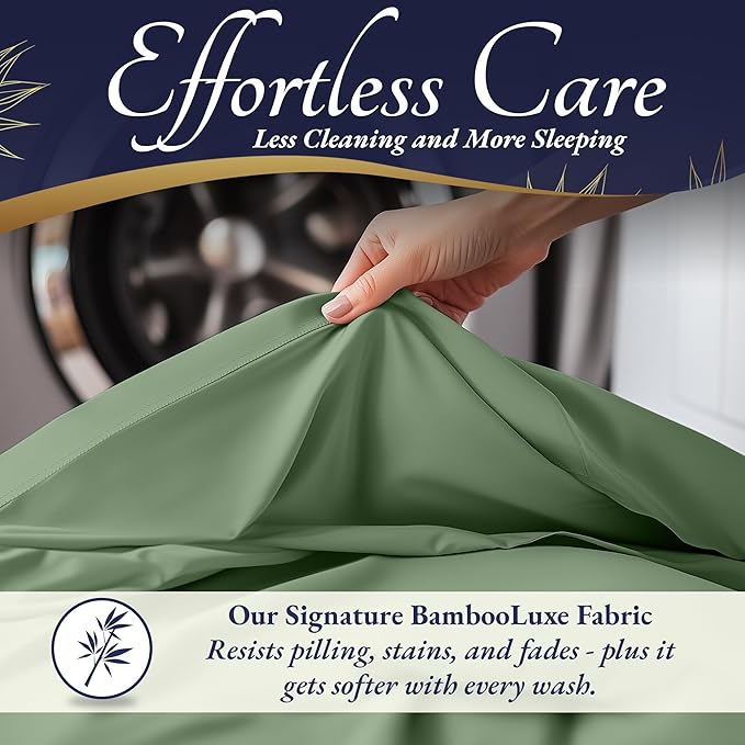 DECOLURE 100% Viscose Derived from Bamboo Sheets Cal King Size 4pcs - Ultra Soft & Luxuriously Cooling, 17" Deep Pocket,Double Stitching,Perfect for Hot Sleepers - King Bed Sheets (Sage Green)