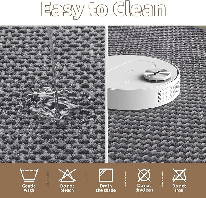 PADOOR-Bath Mat Runner-Super Absorbent Chenille Bathroom Mats-Rubber Backed Bath Mats for Bathroom Non Slip, Easy Clean Bathroom Runner Rugs Front of Bathtub,Shower Room,Sink-24×48