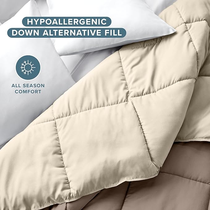 Bare Home Full Comforter - Reversible Colors - Goose Down Alternative - Ultra-Soft - Premium 1800 Series - All Season Warmth - Bedding Comforter (Full, Taupe/Sand)