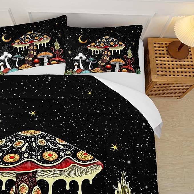 Mushroom Comforter Full Bed Set，Full Size Mushroom Bedding Set，with 1 Comforter with 2 Pillow Case