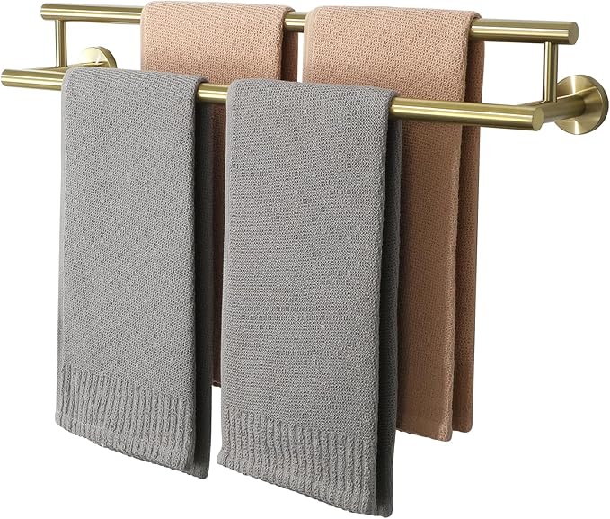 Alise Double Bath Towel Bars,20 Inch Towel Racks for Bathroom Wall Mounted,SUS304 Stainless Steel Towel Holder,Space-Saving Towel Hanger,Modern Decor Towel Rod,Brushed Gold Towel Rail,GYT6902-500-G