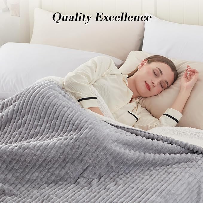 Westinghouse Electric Blanket Twin, Soft Ribbed Flannel to Sherpa Heated Blanket with 10 Heating Levels & 1-12 Hours Auto Shut Off, Fast Heating & Machine Washable, 62x84 Inch, Light Grey