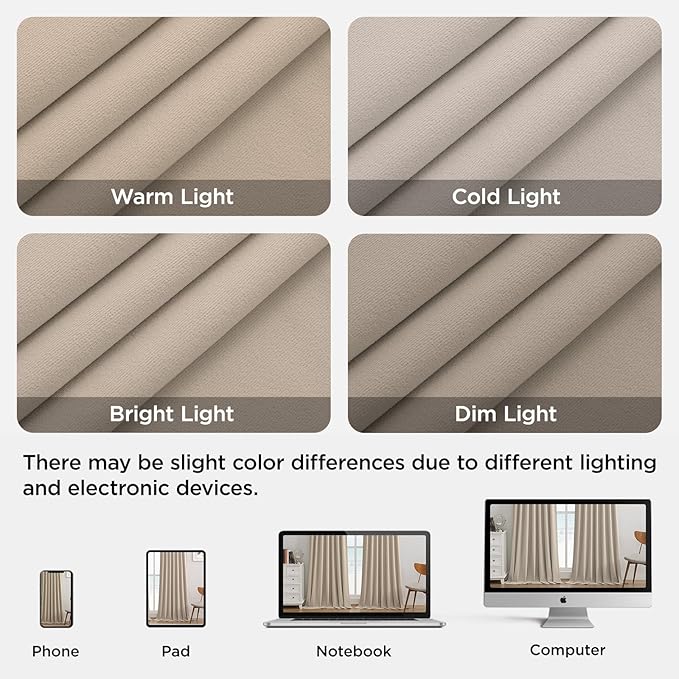 Joydeco Light Beige 100% Blackout Curtains 108 Inch 2 Panels, Luxury Thermal Light Beige Velvet Curtains for Bedroom Living Room, Soundproof Blackout Window Drapes, Rod Pocket & Back Tab (52W x 108L)