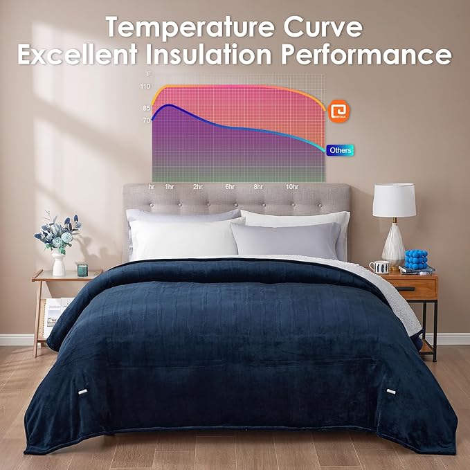 EHEYCIGA Heated Blanket - Queen Size, 9 Heating Levels, 10 Hour Auto Off, Soft Cozy Sherpa, Dual Control, Fast Heating, 84 x 90 Inches