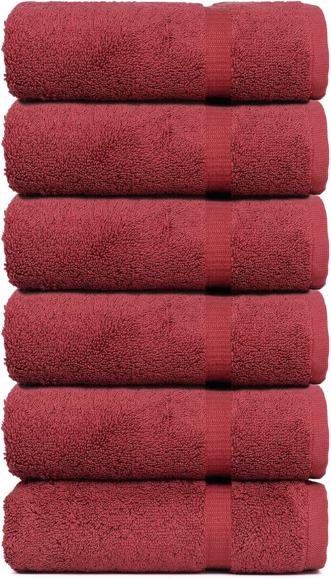 Luxury Hotel & Spa Collection, 100% Turkish Cotton 700 GSM Cloth, for Body wash, Makeup Remover & Facial Cleaning, Baby, face, Dobby Border Soft washcloths Towel Set 13" X 13", Cranberry, Set of 6