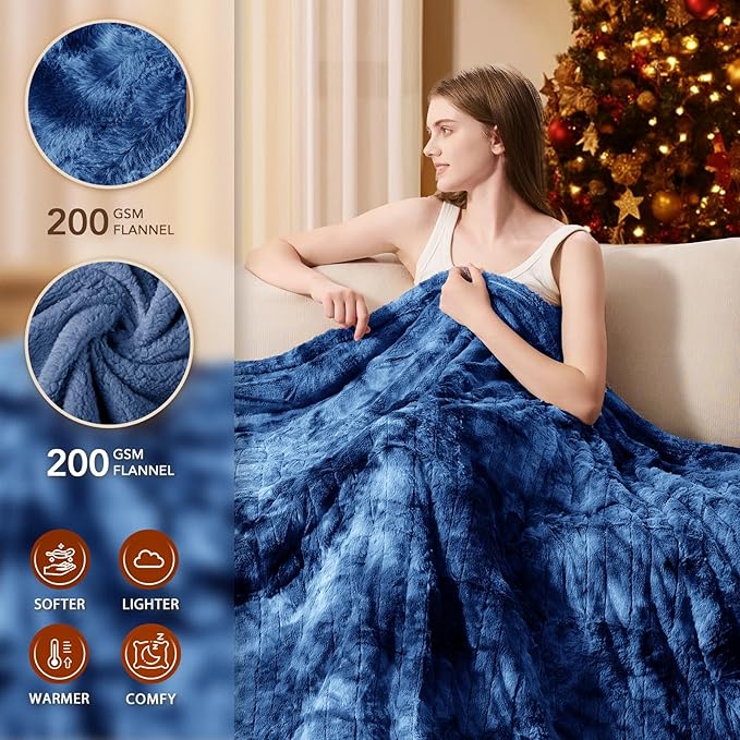 Homemate Heated Blanket Electric Throw - 50"x60" Heating Blanket Throw 1/2/4/6/8 Hours Auto-Off 10 Heat Levels Over-Heat Protection Luxury Faux Fur Sherpa ETL Certification