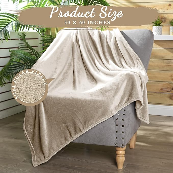 Tinideya 6 Pcs Flannel Fleece Throw Blanket Bulk 50 x 60 Inch Soft Fleece Blanket Warm Throw Blanket Coral Blankets for Couch Sofa Home Wedding Gifts Season (Khaki)