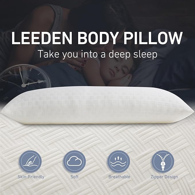 Leeden Full Body Pillow for Adults, Soft and Fluffy Long Pillow Insert, Breathable Pillow for Side Sleepers and Bed Support，20x54 Ivory White