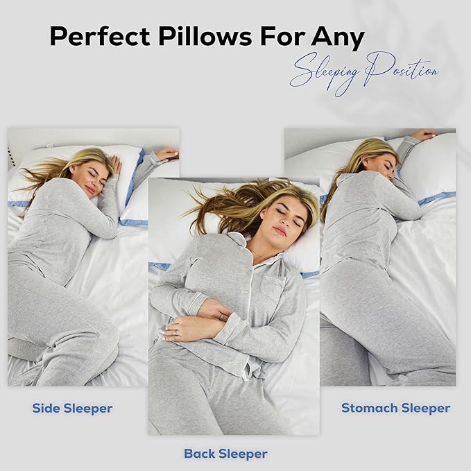 GOLD TEXTILES Premium King Size Bed Pillow Set of 2 - Luxury Hotel Collection, Soft & Firm Support for Side Sleepers, Down Alternative, Fluffy & Plush Pillows for Sleeping (Blue, Pack of 2)