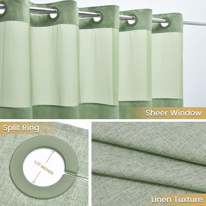 Long No Hook Shower Curtain with Snap in Liner, Polyester Textured Shower Curtain with Liner Set, Waterproof Washable Hotel Style Shower Curtains for Bathroom, 71Wx80H, Sage Green