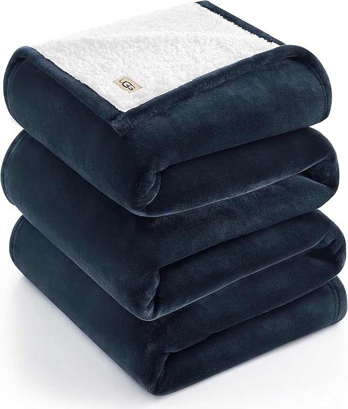 UGG Ariana King/California King Blanket Fleece Fluffy Reversible Soft Fuzzy Bedding Cozy Plush Warm Oversized Blanket Machine Washable Bedroom Decor for Big Couch or Bed, 110-inch x 90-inch, Navy Blue