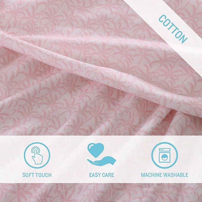 Tommy Bahama - Queen Sheets, Organic Cotton Coastal Bedding Set, Softens with Each Wash, 200 Thread Count (Lovely Palms Pink, Queen)