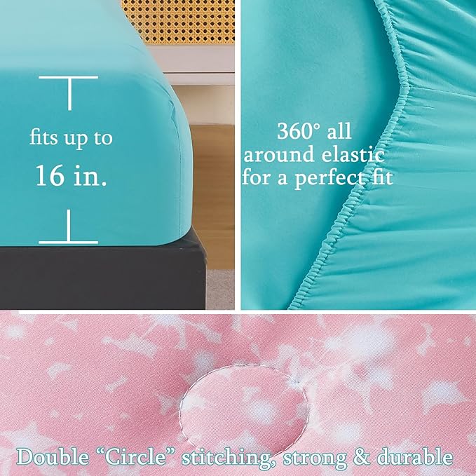 URBONUR 6Pcs Glitter Comforter Set for Girls Queen Size Gradient Tie Dye Purple Blue Bedding Set Comforter with Sheet Set, Ultra Soft and Breathable Kids Bed Set for Teen Girl