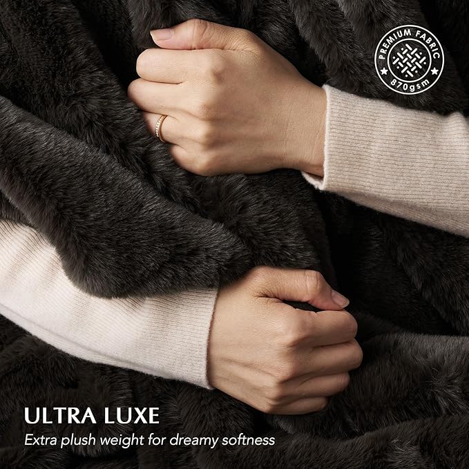 EVERGRACEHOME Ultra Soft Luxury Fluffy Mink Faux Fur Throw Blanket, Thick Warm Fall Winter Blankets for Bed, Couch, Cozy Plush Reversible Blanket for Chair, Sofa (Dark Brown, 50"x60")
