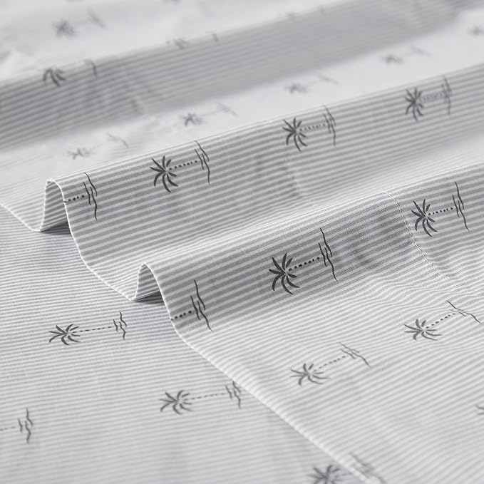 Tommy Bahama - Queen Sheet Set, Cotton Percale Bedding Set, Crisp & Cool, Stylish Bedding Set (Kew Palms Grey, Queen)