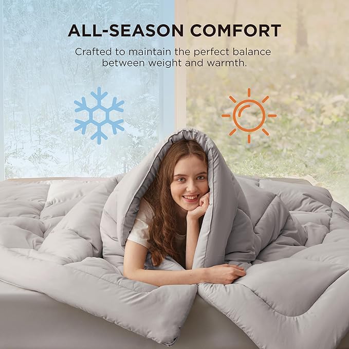Bedsure Comforter Duvet Insert - Quilted Comforters Oversize Queen, All Season Duvet, GentleSoft Down Alternative Bedding, with 8 Tabs, Gifts for Women/Men, Light Grey, Oversize Queen 98 x 98 Inches