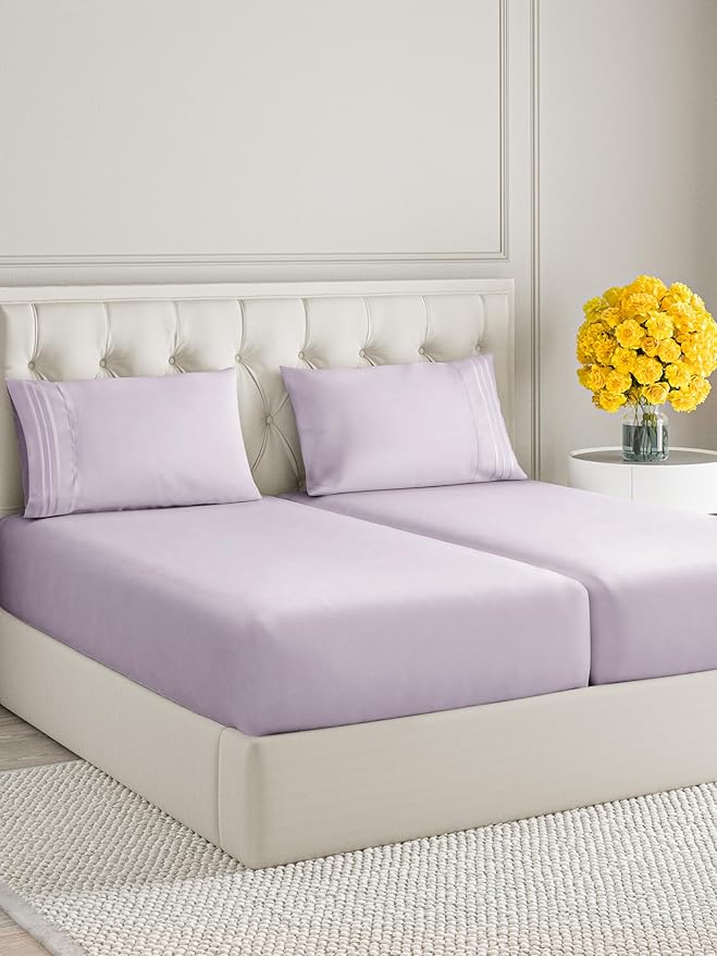 Split King Size 5 Piece Sheet Set - Extra Soft, Breathable & Cooling Sheets - Hotel Luxury Bed Sheets for Women & Men - Deep Pockets, Easy-Fit & Wrinkle-Free Sheets - Light Lilac Oeko-Tex Bed Sheets