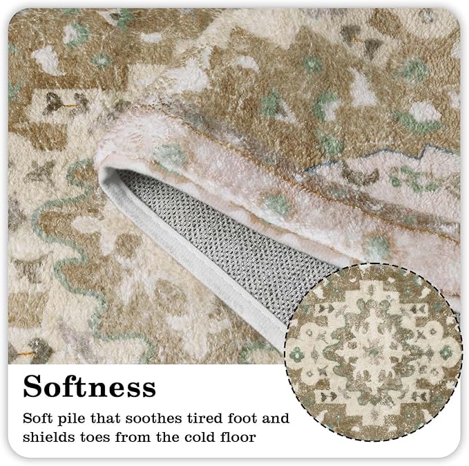 Uphome Boho Vintage Non-Slip Soft Long Bath Mat Oriental Tribal Machine Washable Bath Rugs, 20x59 inch Khaki