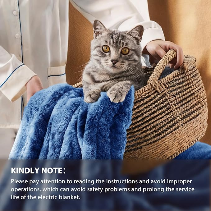 Homemate Electric Heated Blanket Twin Size - 62"x84" Heating Blanket Twin Size 1/2/4/6/8 Hours Auto-Off 10 Heat Level Over-Heat Protection Luxury Faux Fur Sherpa ETL Certification
