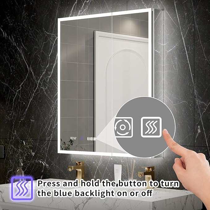 Lighted Medicine Cabinet with Mirror 30"x36" Recessed LED Medicine Cabinet Mirror, Front&Backlit, 3-Color Temperatures, Stepless Dimming, Anti-Fog, Magnifier, 2 Outlets, Storage Shelves, ETL Certified