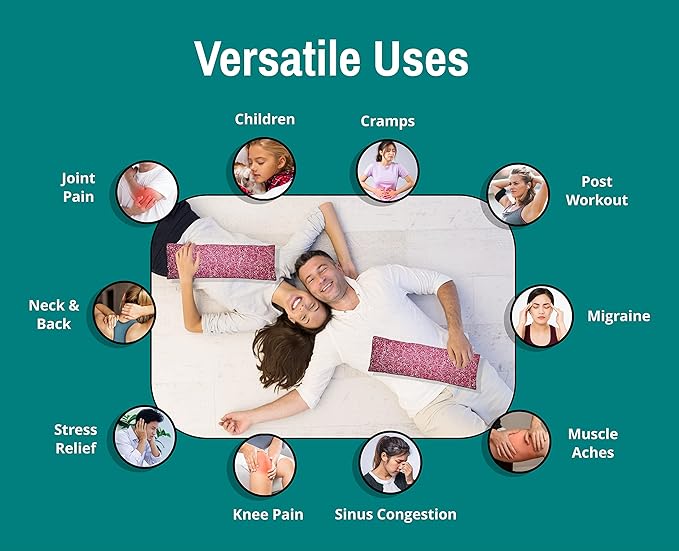 Microwavable Corn Filled Heating Pad and Cold Pack/Washable 100% Cotton Cover (Breezy - Raspberry, 5.25in W x 17.25in L)
