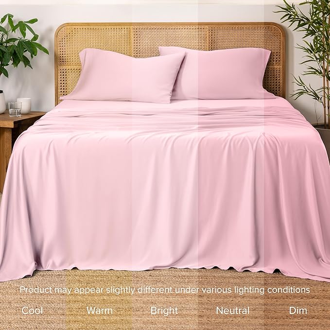 Bare Home 100% Rayon Made from Bamboo King Sheet Set - 4 Piece Bedding Set - Deep Pockets - Breathable - Easy Fit - Bedding Sheets & Pillowcases (King, Light Pink)