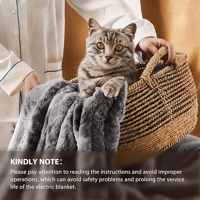 Homemate Heated Blanket Electric Throw - 50"x60" Heating Blanket Throw 1/2/4/6/8 Hours Auto-Off 10 Heat Levels Over-Heat Protection Luxury Faux Fur Sherpa ETL Certification