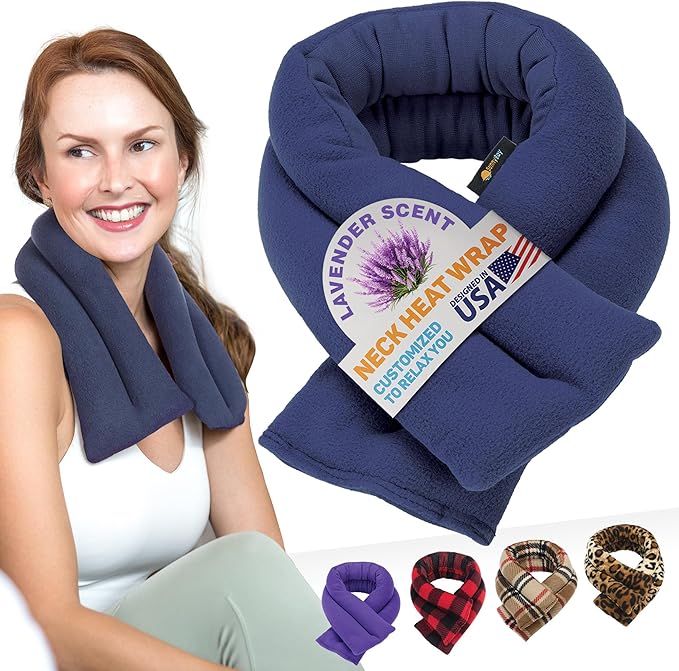 SunnyBay Microwave Heating Pad, Microwavable Heated Neck and Shoulder Wrap, Soothing Weighted Moist Heat or Ice Pack with Flaxseed and Lavender, 26x5 Inches, 2.5 lbs, Navy Blue