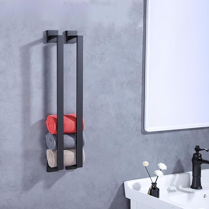 LANC 16 Inche Black Towel Bars for Bathroom Wall Mounted, Total-18 Bath Towel Racks Stainless Steel for Bathroom Kitchen Towel Holder Towel Hanger Towel Rods, Matte Black A8804MB-4P1